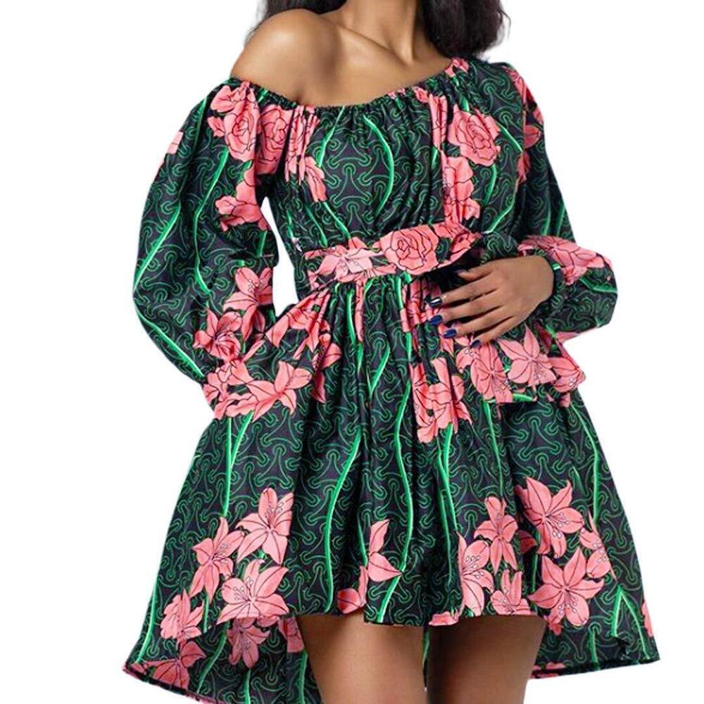 1918 Sexy African Floral Printed Mini Dresses High Waist Dashiki Skirt